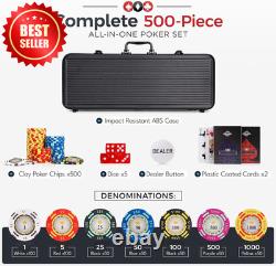 500 Piece Clay Poker Chips Set 13.5G Crown Casino Denomination Case US