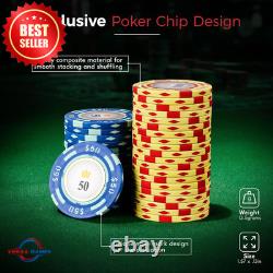 500 Piece Clay Poker Chips Set 13.5G Crown Casino Denomination Case US
