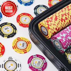 500 Piece Clay Poker Chips Set 13.5G Crown Casino Denomination Case US