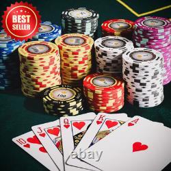 500 Piece Clay Poker Chips Set 13.5G Crown Casino Denomination Case US