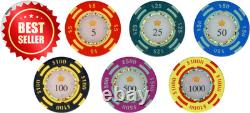 500 Piece Clay Poker Chips Set 13.5G Crown Casino Denomination Case US