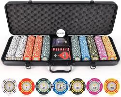 500 Piece Clay Poker Chips Set 13.5G Crown Casino Denomination Case US