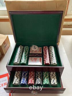 500 Piece Executive Poker Set Deluxe Wooden Storage Box with cards, dice & chips