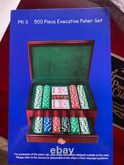 500 Piece Executive Poker Set Deluxe Wooden Storage Box with cards, dice & chips