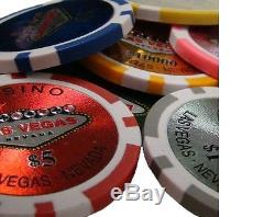 500 Piece Las Vegas 14 Gram Clay Poker Chip Set with Aluminum Case (Custom) New