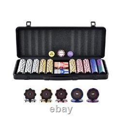 500 Piece Poker Chip Set with Case Casino Clay Chips Cards Buttons Dice for