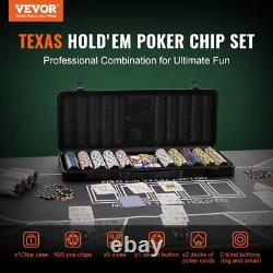 500 Piece Poker Chip Set with Case Casino Clay Chips Cards Dice for Texas