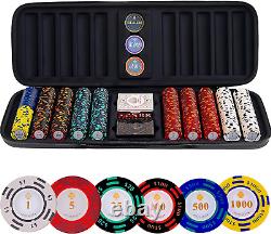 500 Poker Chip Set 14G Clay Chips for Texas Holdem, Includes Accessories