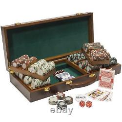 500-count Monaco Club 13g Poker Chips Cards Set in Walnut Wood Case