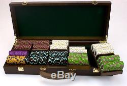 500 ct Rock & Roll 13.5 Gram Casino Grade Poker Chip Set Walnut Brown Case