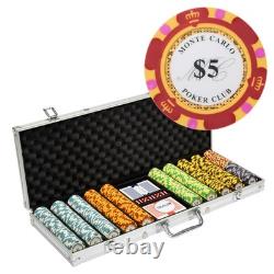 500-piece Aluminum Monte Carlo Poker Chip Set in Case 13.5g Clay Composite