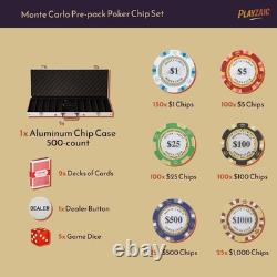 500-piece Aluminum Monte Carlo Poker Chip Set in Case 13.5g Clay Composite