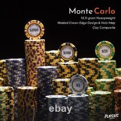 500-piece Aluminum Monte Carlo Poker Chip Set in Case 13.5g Clay Composite