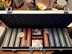 500PC PRO CLAY LAS VEGAS POKER/BLACKJACK CHIP SET with HEAVY-DUTY ALUMINUM CASE