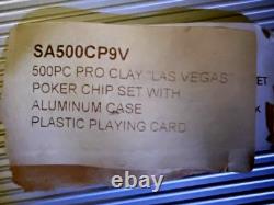 500PC PRO CLAY LAS VEGAS POKER/BLACKJACK CHIP SET with HEAVY-DUTY ALUMINUM CASE