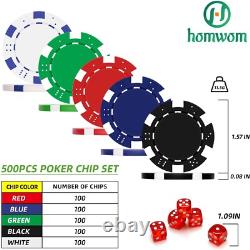 500PCS Complete Poker Chip Set in Aluminum Case Perfect for Family Game Nights