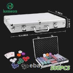 500PCS Complete Poker Chip Set in Aluminum Case Perfect for Family Game Nights