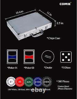 500PCS Poker Chip Set with Aluminum Travel Case, 11.5 Gram for Texas Holdem