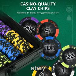 500PCs 14 Gram Poker Chips Set with Aluminum Case Playing Cards