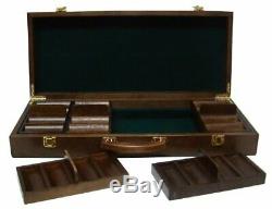 500ct. Las Vegas Casino 14g Poker Chip Set in Walnut Wooden Carry Case