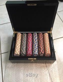 500ct Nile Club Ceramic 10g Poker Chip Set in Hi-Gloss Mahogany Wood Case