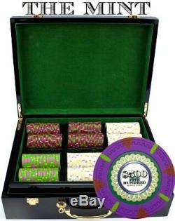 500ct. The Mint Clay Composite 13.5g Poker Chip Set in Hi-Gloss Wood Carry Case