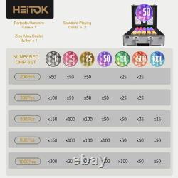 600-Piece Casino Poker Chip Set with Denominations, 11.5G Weighted Chips, 2 Deck