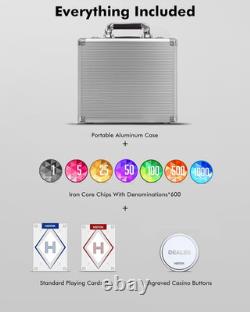 600-Piece Casino Poker Chip Set with Denominations, 11.5G Weighted Chips, 2 Deck