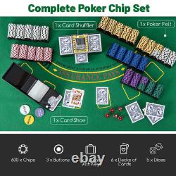 600-Piece Poker Chip Set 14 Gram Claytec Chips With Carrying Case 6 Decks of Cards