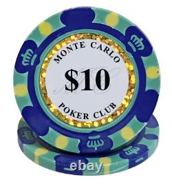 600pc 14g Clay 3-Tone Monte Carlo Poker Chip Set/With Case