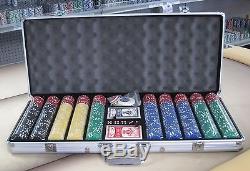 650 Chips Poker Six Stripe Chip Set With Dice Decks Dealer Kit & Silver Case Keys