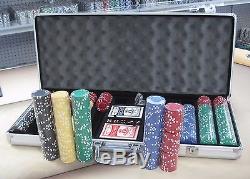 650 Chips Poker Six Stripe Chip Set With Dice Decks Dealer Kit & Silver Case Keys