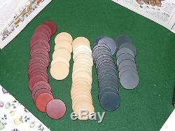 75 ANTIQUE Plain Clay Poker Chips Set