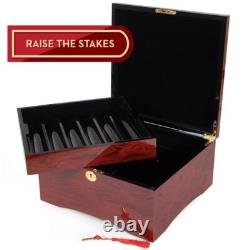 750 Count Glossy Wooden Mahogany Poker Chips Set Storage Case New