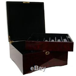 750 Count Glossy Wooden Mahogany Poker Chips Set Storage Case New