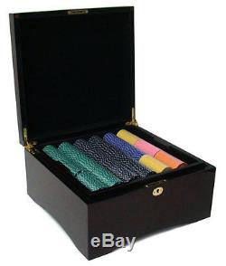 750 Ct Suited Four Suits 11.5g Poker Chips Set Cards, Dice, Mahogany Wood Case