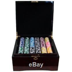 750ct. Ace Casino 14g Poker Chip Set in Hi-Gloss Mahogany Wood Carry Case