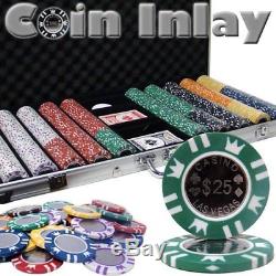 750ct. Coin Inlay 14g Poker Chip Set in Aluminum Metal Carry Case