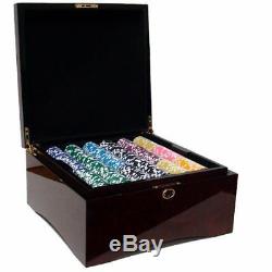 750ct. Hi Roller 14g Poker Chip Set in Hi-Gloss Mahogany Wood Carry Case