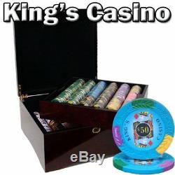 750ct. King's Casino 14g Poker Chip Set in Hi-Gloss Mahogany Wood Carry Case