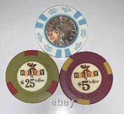 800 HOLIDAY IN RENO Casino Chips Rare Set H-mold CIC vintage. $1, $5, $25 Poker