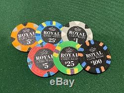 800 Royals 43mm Poker Chips Cash Set + 43mm Racks + Dealer Button
