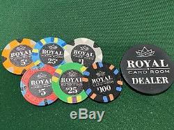 800 Royals 43mm Poker Chips Cash Set + 43mm Racks + Dealer Button