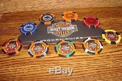 #9 Nine Different Harley Davidson Motorcycle Poker Chip Set Skull & Flames New