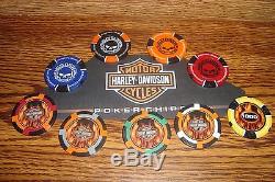 #9 Nine Different Harley Davidson Motorcycle Poker Chip Set Skull & Flames New