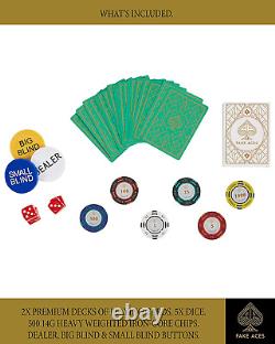 ACES-500 Piece 14 Gram Clay Composite Poker Chip Set with Case. Premium Playing