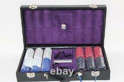 ASPINAL OF LONDON Black Lizard Suede Leather Case With 300 Chip Poker Set