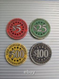 AUTHENTIC COLLECTIBLE POKER CHIP SET Of TOURNAMENT #BIKE NCV 5 25 100 & 500 RARE