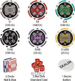 Ace Casino Poker Chip Set in Aluminum Carry Case Holo Inlay Heavyweight Casino