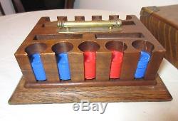 Antique 1800's wood brass Victorian poker chip gambling game gaming set holder